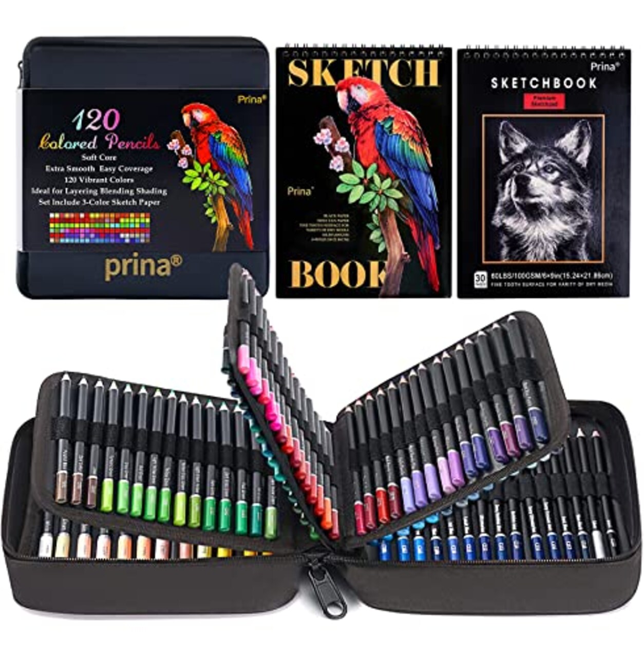 PRINA Art Supplies 120-Color Colored Pencils Set for Adults Coloring Books  with Sketchbook, Professional Vibrant Artists Pencil Drawing Sketching  Blending Shading, Quality Soft Core Oil Based